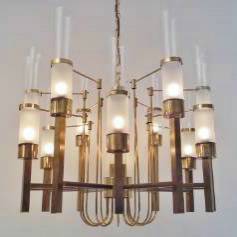 Gaetano Sciolari vintage glass tubes & brass chandelier, 1970`s ca, Italian